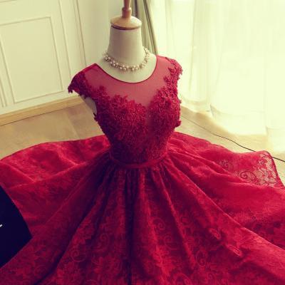 Homecoming Dresses,Knee-length Red Short Lace Prom Dress Homecoming Dress,Party Dresses HG1128