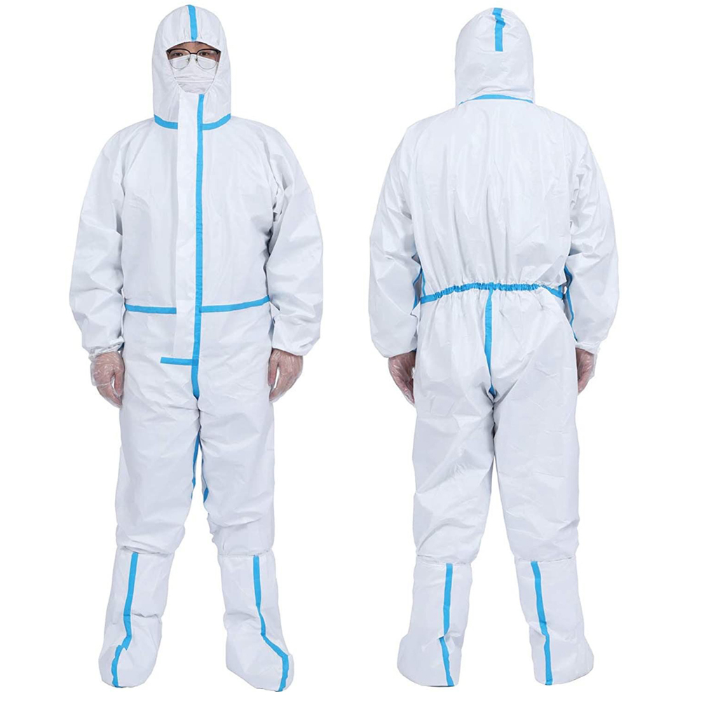 Disposable Hooded Protective Coverall Isolation Hazmat Suit With Boots Chemical Protection Clothing Elastic Wrist