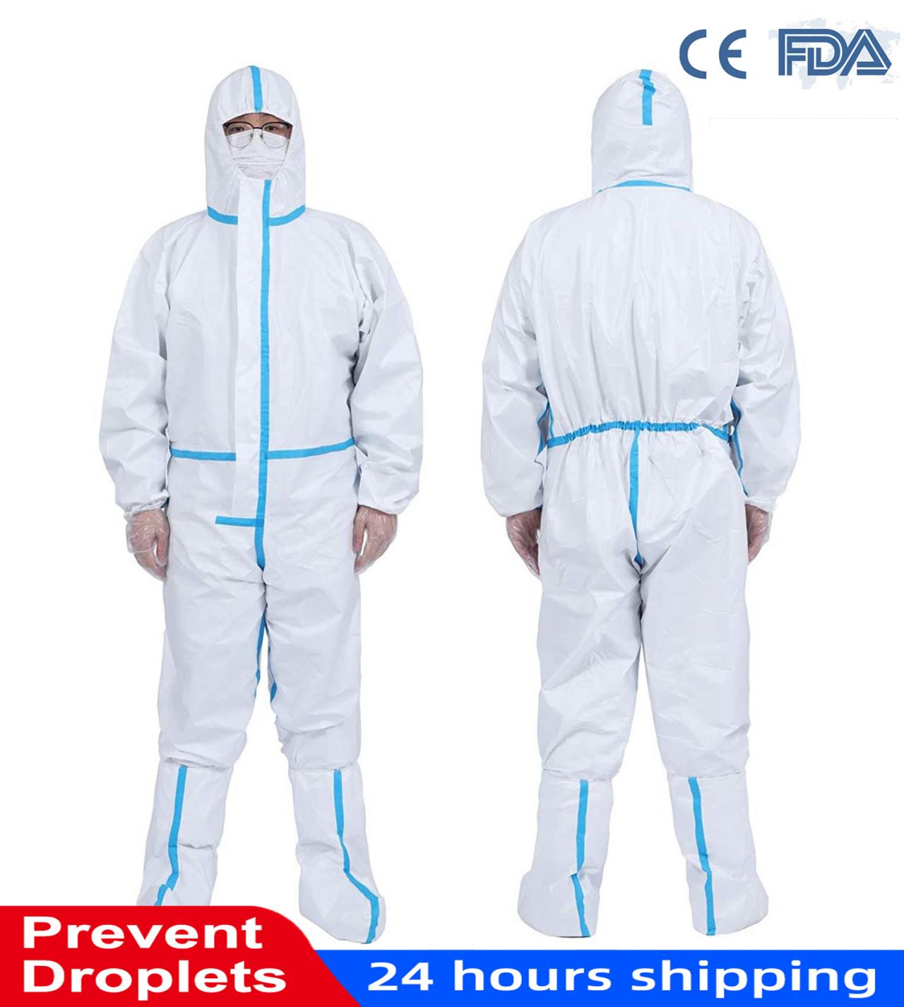 Disposable Protective Coverall Suit With Elastic Wrist And Hood Without Boots Tyvek Coverall Suit, White,