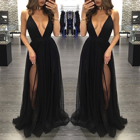 black gown with side split