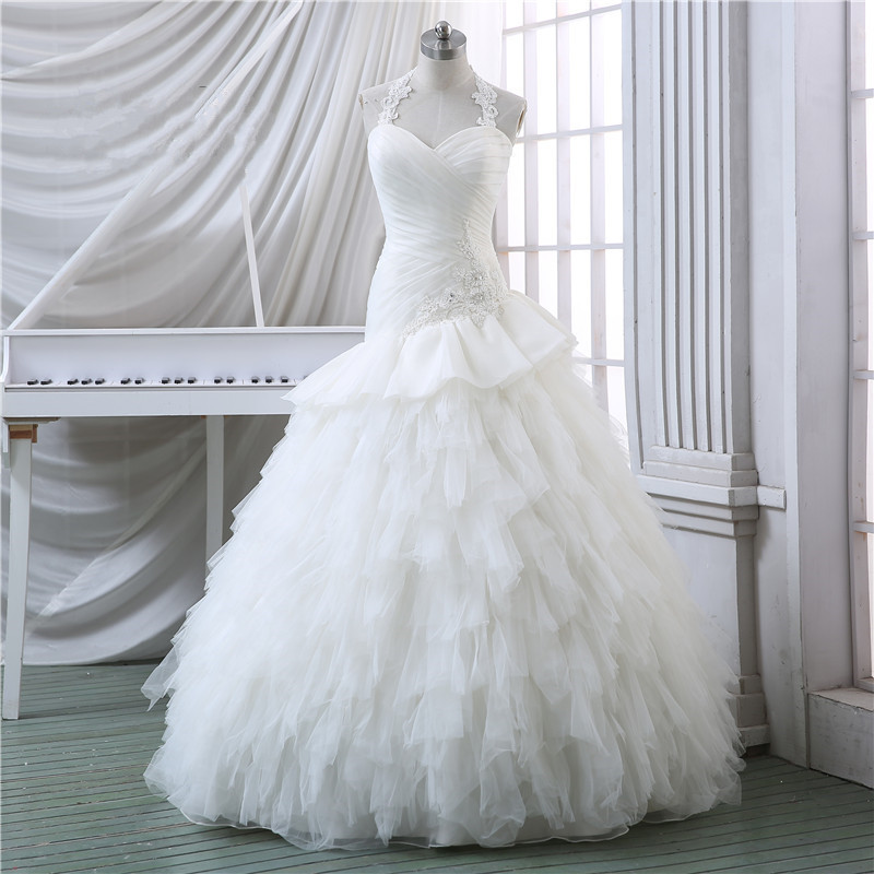 Lace Appliques Tulle Tie Halter Sweetheart Floor Length Ruffled